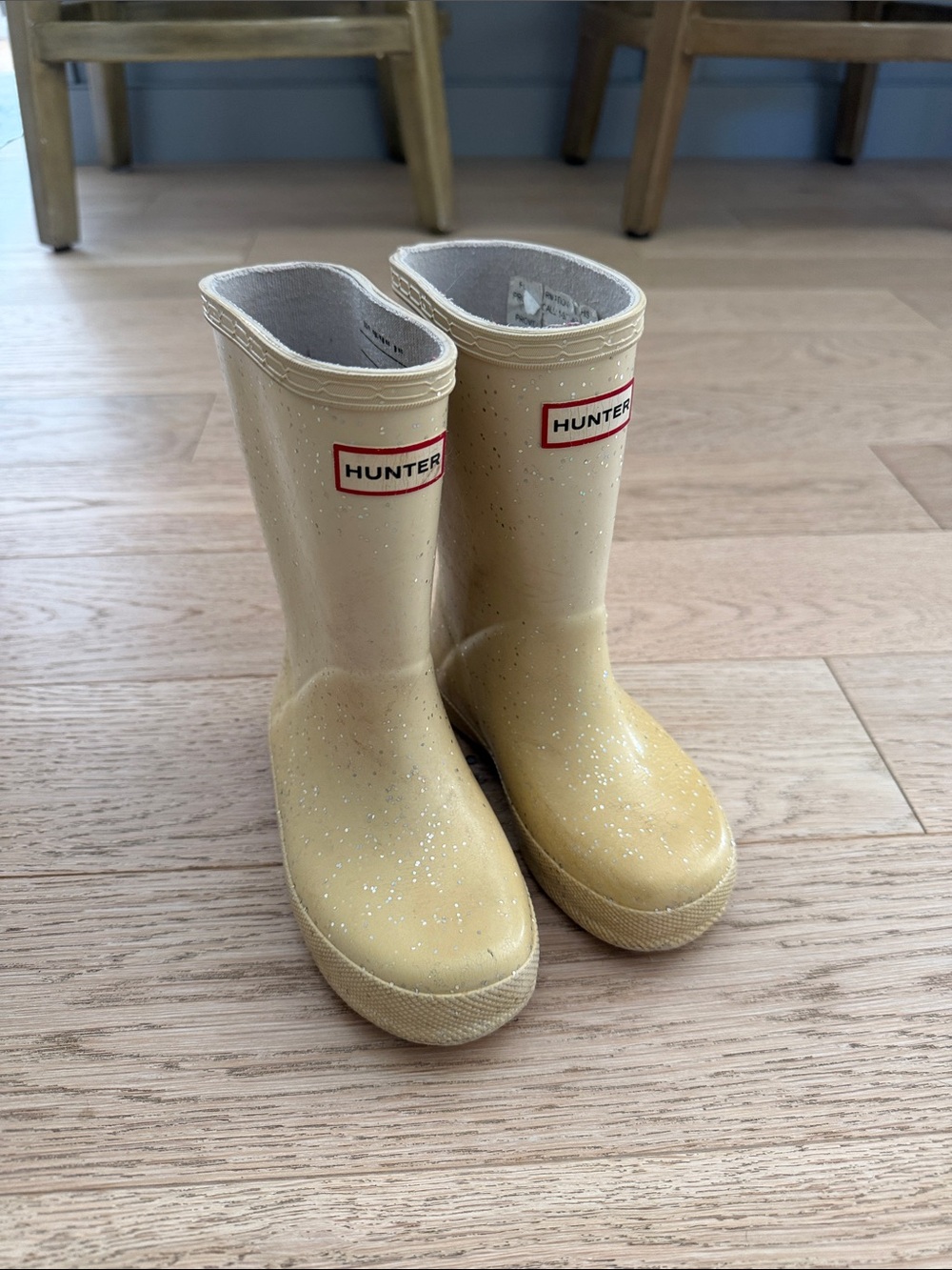 Hunter Kids' Tan Glitter Rain Boots